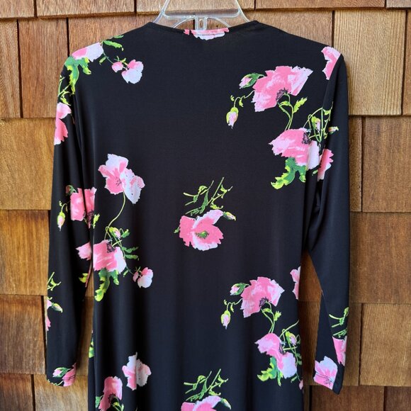 EUC Anne Klein Black Floral Print Stretch Knit Faux Wrap Dress in Women's Large - Picture 7 of 8
